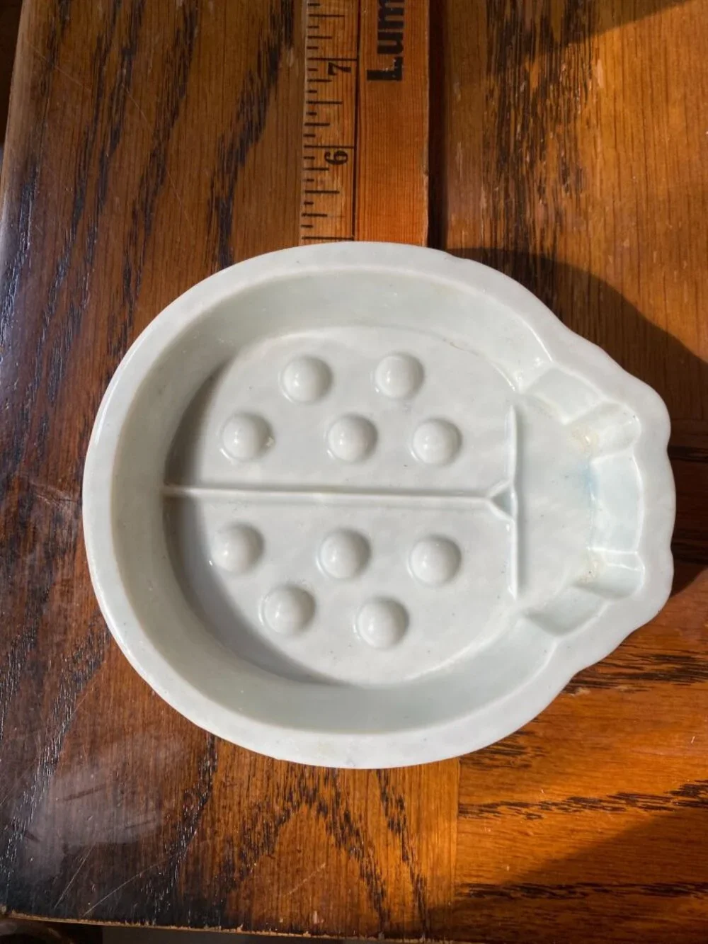 Pottery Sea Green Ladybug Soap Dish